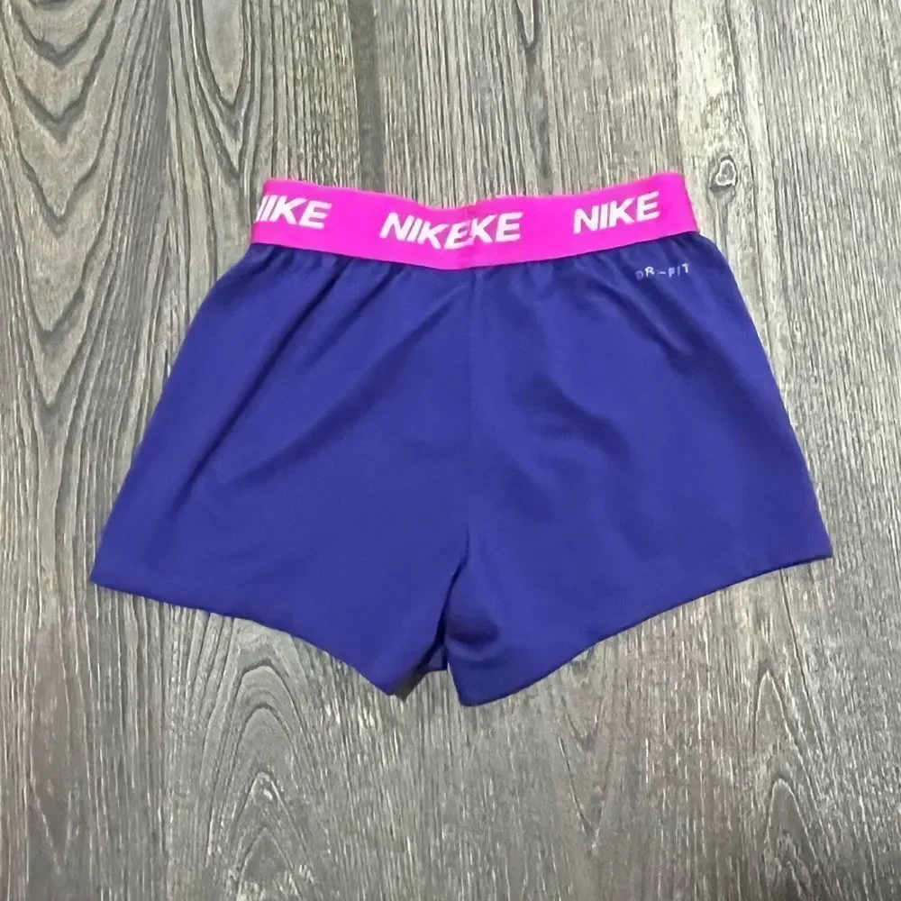 Nike Dri-Fit Girls Running Shorts Elastic Waist Lightweight Swoosh Blue Size L